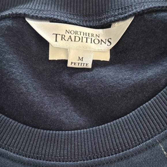 Northern Traditions Medium Blue With Blue Jay Bird Pattern Granny Sweater - Picture 3 of 10